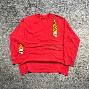 Vintage Y2K Skull Flames Shirt Longsleeve Mens Large Red Grunge Goth Skater